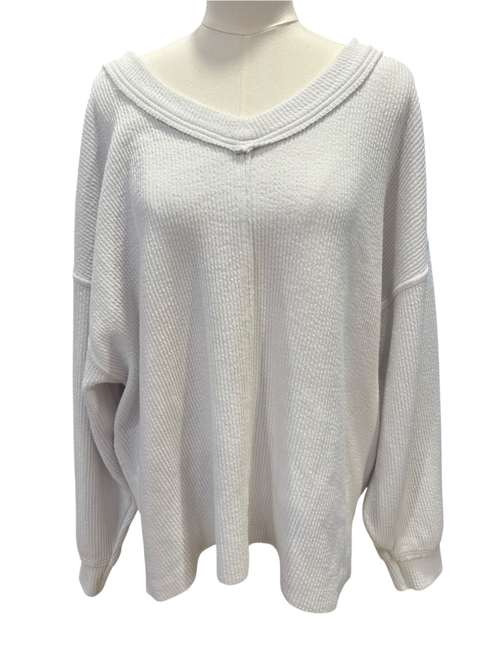 Aerie Oversized Sweatshirt Bundle XL Gray White Waffle Knit Lounge Pullover Cozy - Picture 2 of 5